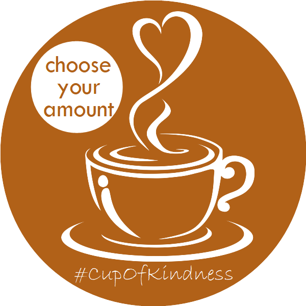 cup of coffee with steam rising from it in a heart shape, with 'choose your amount' written in a circle to the left and #CupOfKindness below