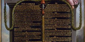 Representation of the Declaration of the Rights of Man and of the Citizen in 1789 Includes "Eye of providence" symbol (eye in triangle).